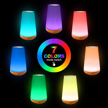 RGB Touch & Remote Control - Wood Base Night Lamp