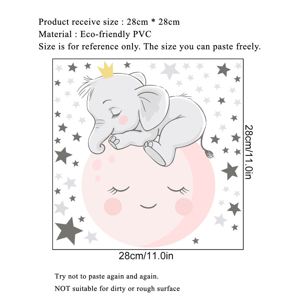 Pegatinas de pared con forma de luna, elefante y estrella con cara sonriente para niños Glow &amp; Smile - 28 x 28 cm 