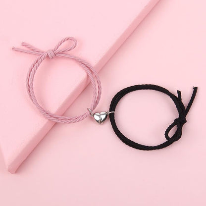 Couple's Magnetic Heart Pendant Bracelet