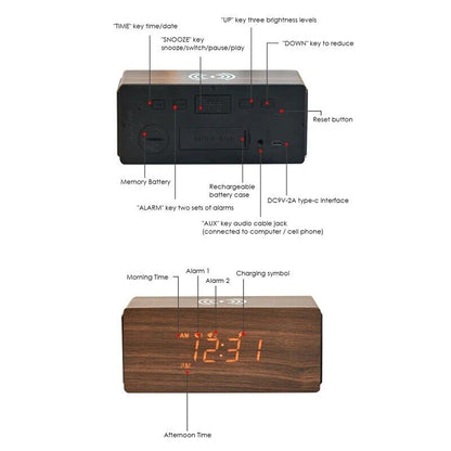 15W Wireless Fast Charging Bluetooth Speaker Digital Clock