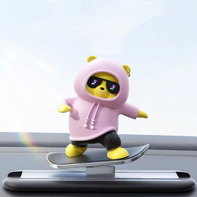 Skateboarding Hoodie Bear Dashboard Car Toy Decoration