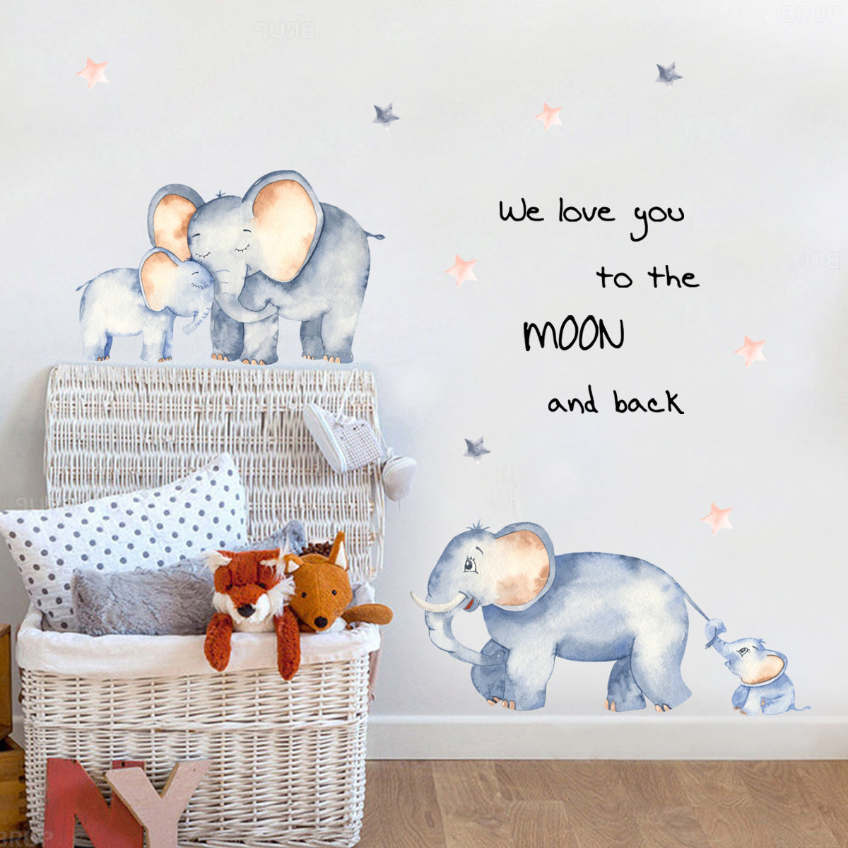 Cartoon Elephant Family Wall Stickers For Kid's Room