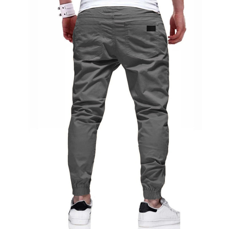 Pantalones con cordón para uso diario, ajustados, informales, de algodón, para hombre