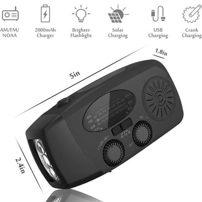 Upgraded Solar Powered Hand Crank Radio, USB Charger, SOS Flashlight