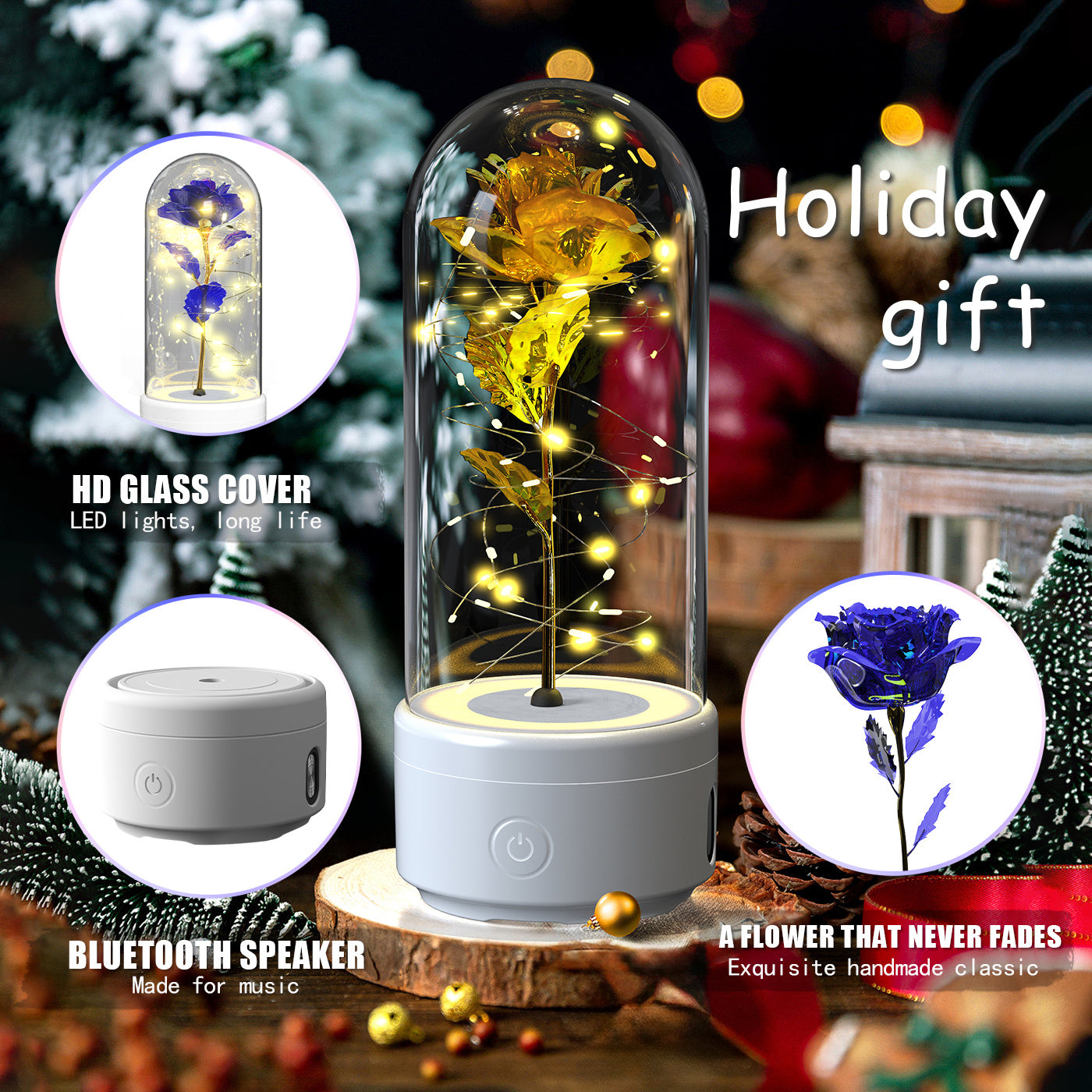 2 en 1 luz LED de flor rosa y luz nocturna de regalo con altavoz Bluetooth