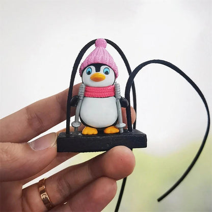 Colgante de coche de pingüino, trineo oscilante, decoración de espejo retrovisor automático de pingüino de caballero