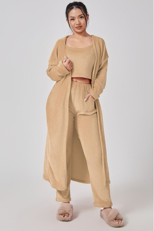 Cozy 3-Piece Matching Fuzzy Pajama Lounge Set