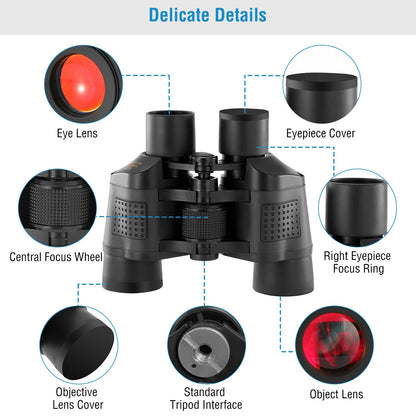 HD FMC Lens Manual Focus Binoculars 60x Magnification - Bird Watching, Hunting, and Sports Events