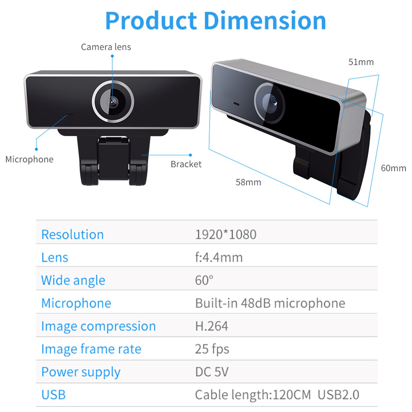 FHD 1080P Webcam USB Auto Focus Noise Reducing Microphone 60-Degree Widescreen Resolution