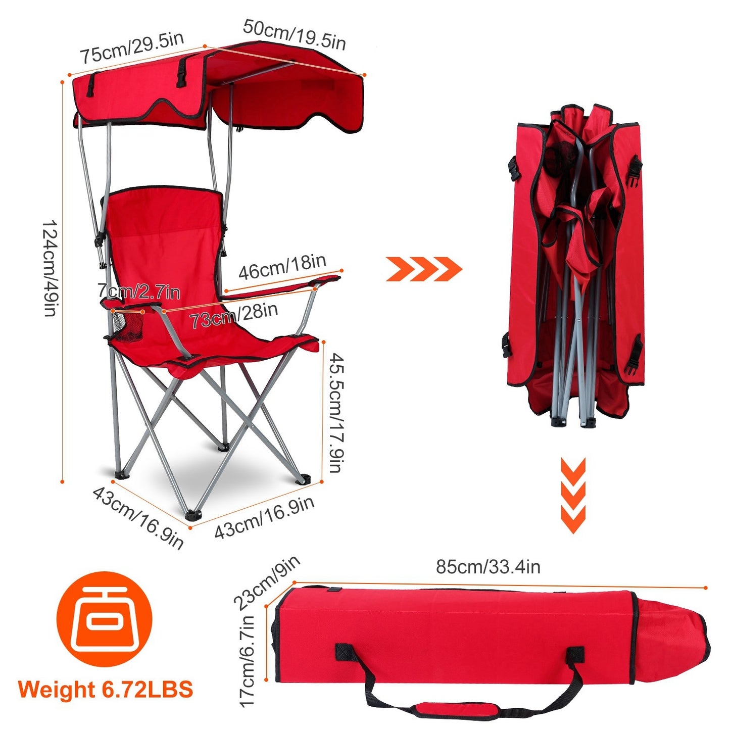 Foldable Sun Protection Canopy Chair - 330LBS Capacity