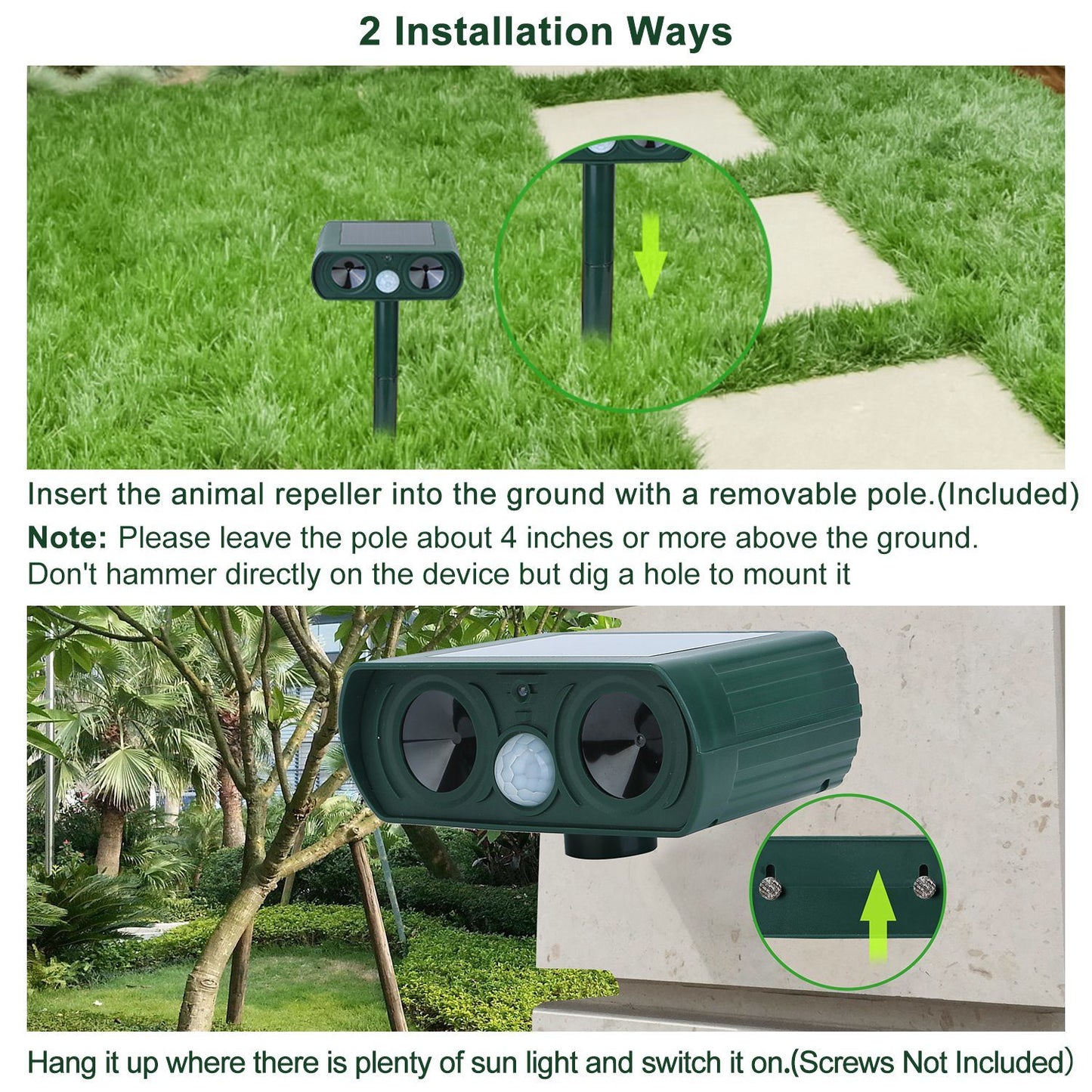 Outdoor Solar Powered Ultrasonic Motion Sensor Animal Repeller