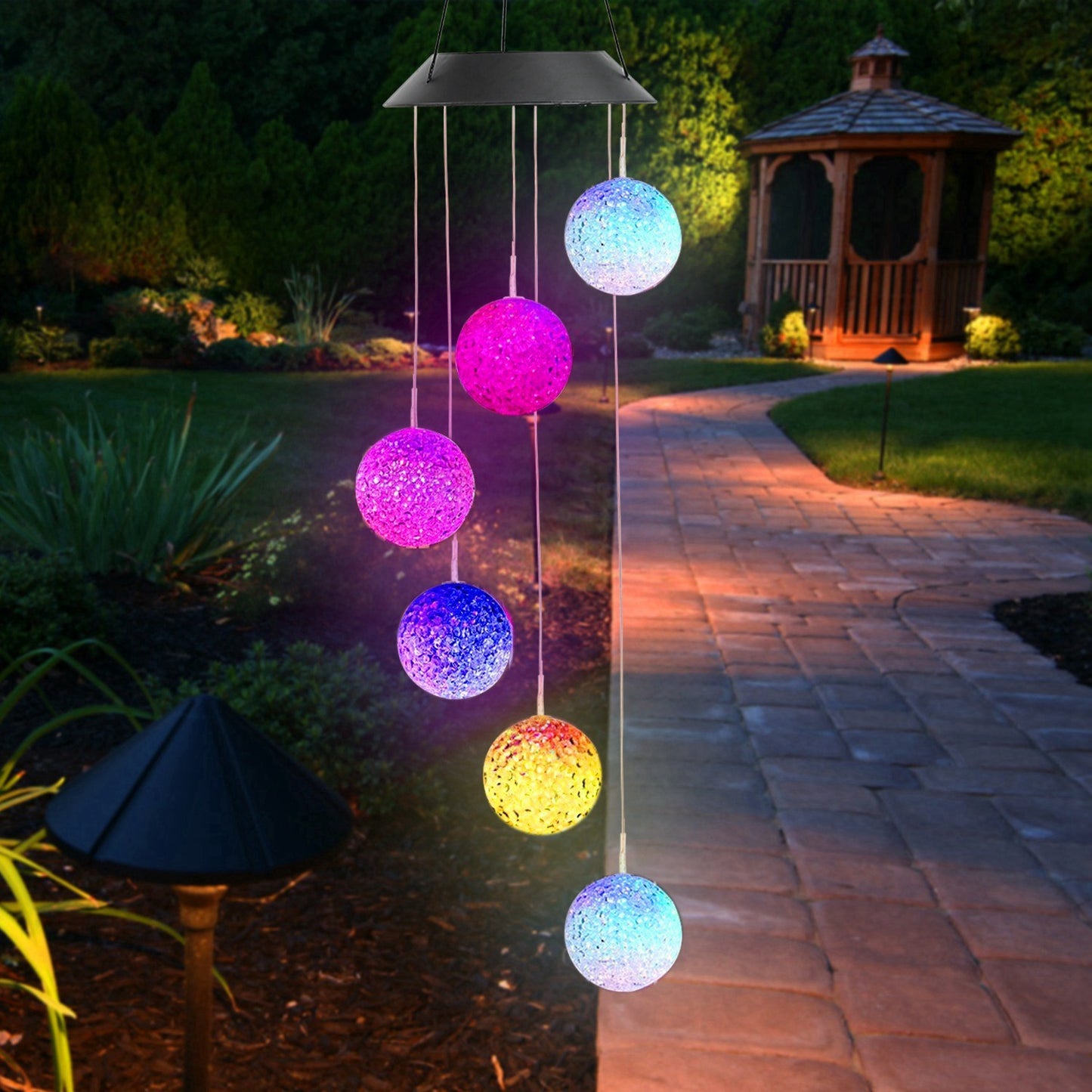 Solar Powered String Light LED RGB Ball Wind Chime Patio-Garden Decor