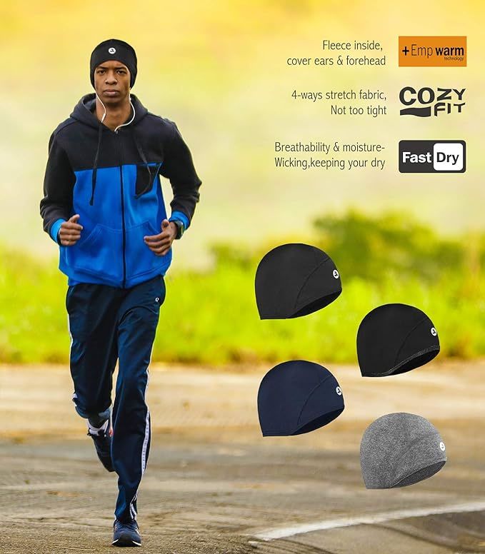 Lightweight Thermal Skull Cap Running Beanie - Sweat Wicking Cycling Helmet Liner