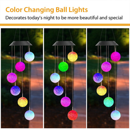 Solar Powered String Light LED RGB Ball Wind Chime Patio-Garden Decor