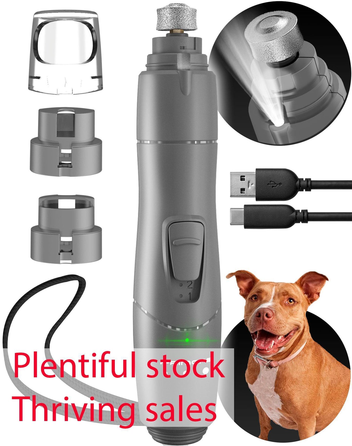 Rechargeable Electric Pet Nail Grinder with LED Light Quiet Nail Trimmer