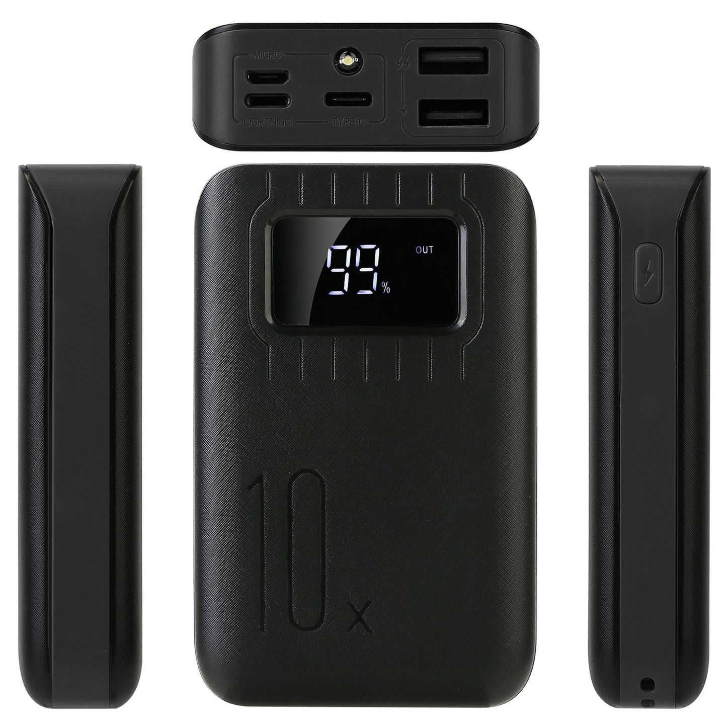 10,000mAh Portable Power Bank - Dual USB Charge Ports with LCD Display &  Emergency Flashlight
