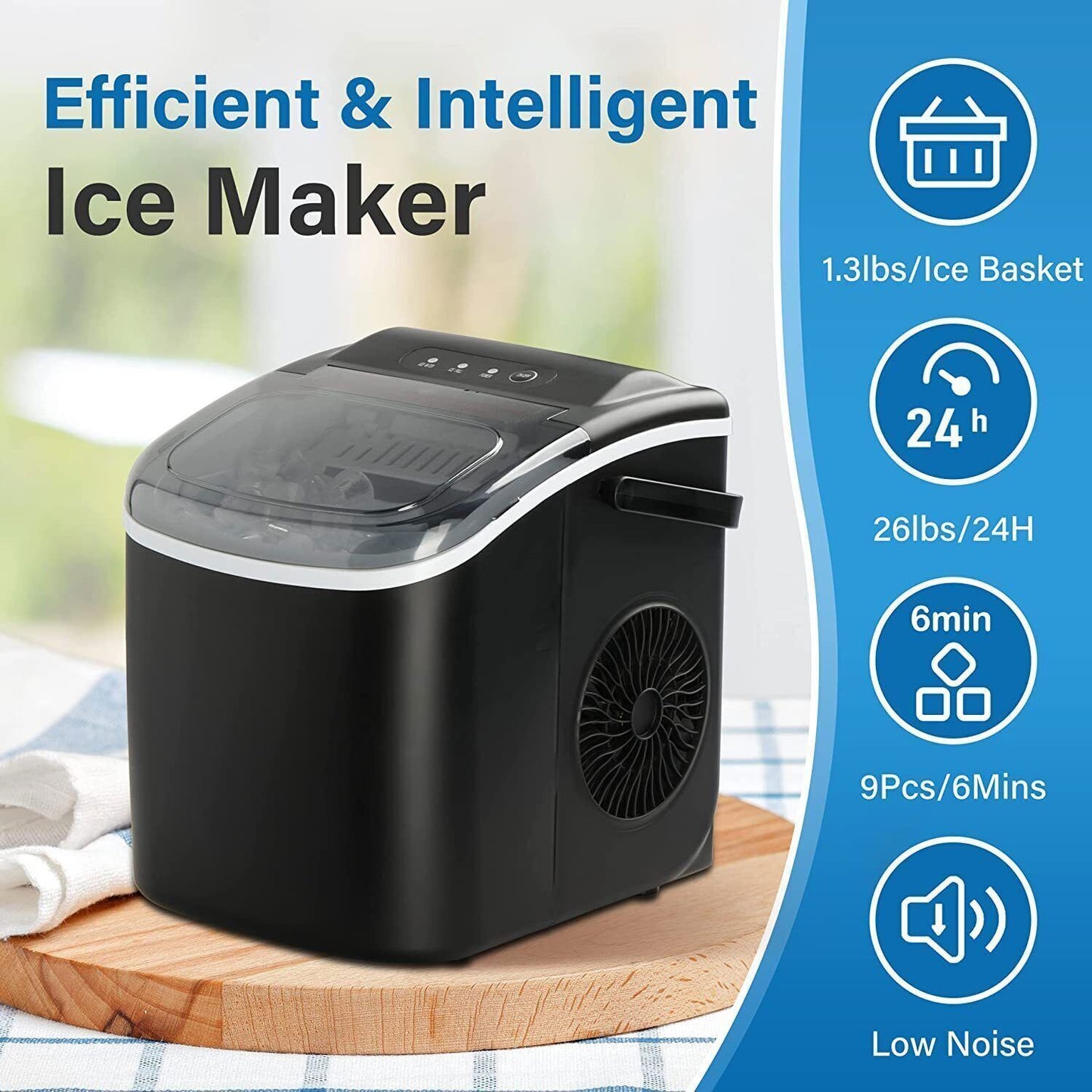 26lbs Of Ice Overnight!! - Countertop Deluxe Ice Maker Machine with Scoop and Basket, 13.7lbs, for Home, Kitchen, Office, Bar, Party