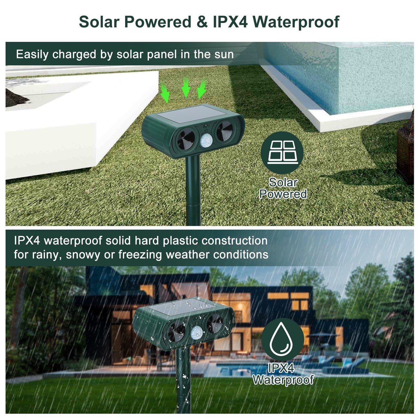 Repelente de animales con sensor de movimiento ultrasónico con energía solar para exteriores