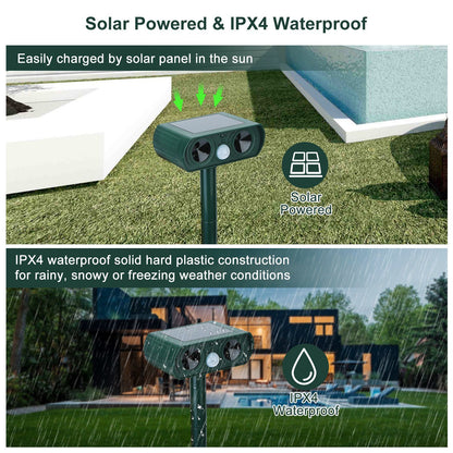 Outdoor Solar Powered Ultrasonic Motion Sensor Animal Repeller