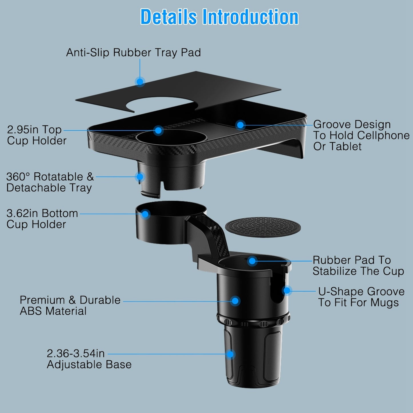 3-in-1 Rotating Car Cup Holder Tray