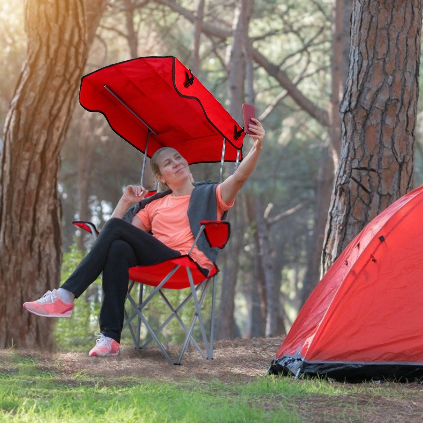 Foldable Sun Protection Canopy Chair - 330LBS Capacity