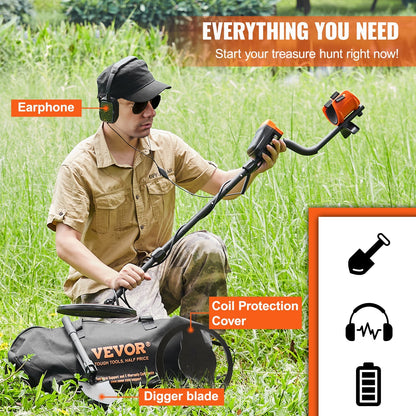 VEVOR Metal Detector Bundle - Waterproof Search Coil with LCD Display, Adjustable , Smart DSP Chip Higher Accuracy Detection