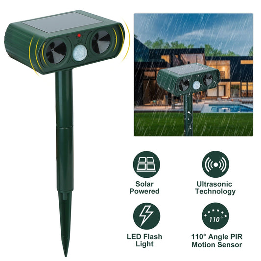 Outdoor Solar Powered Ultrasonic Motion Sensor Animal Repeller