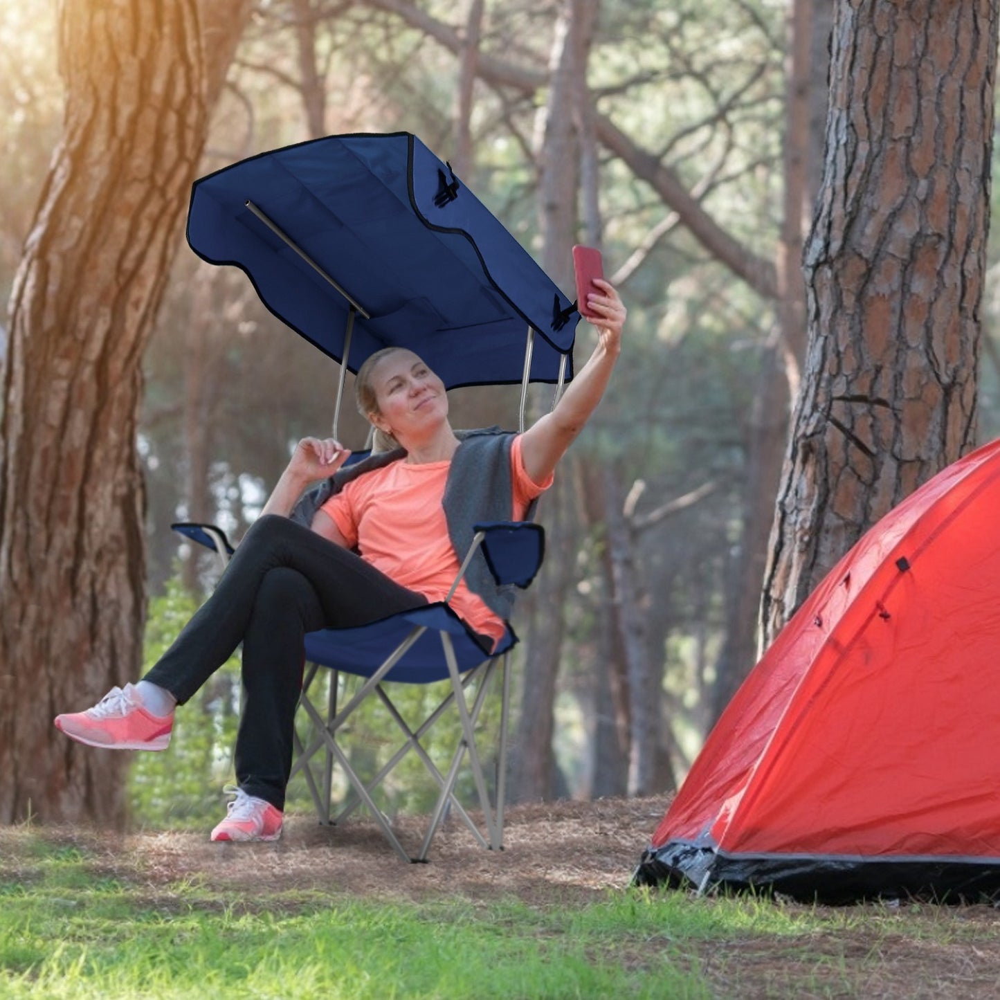 Silla plegable con dosel para protección solar - Capacidad de 330 libras