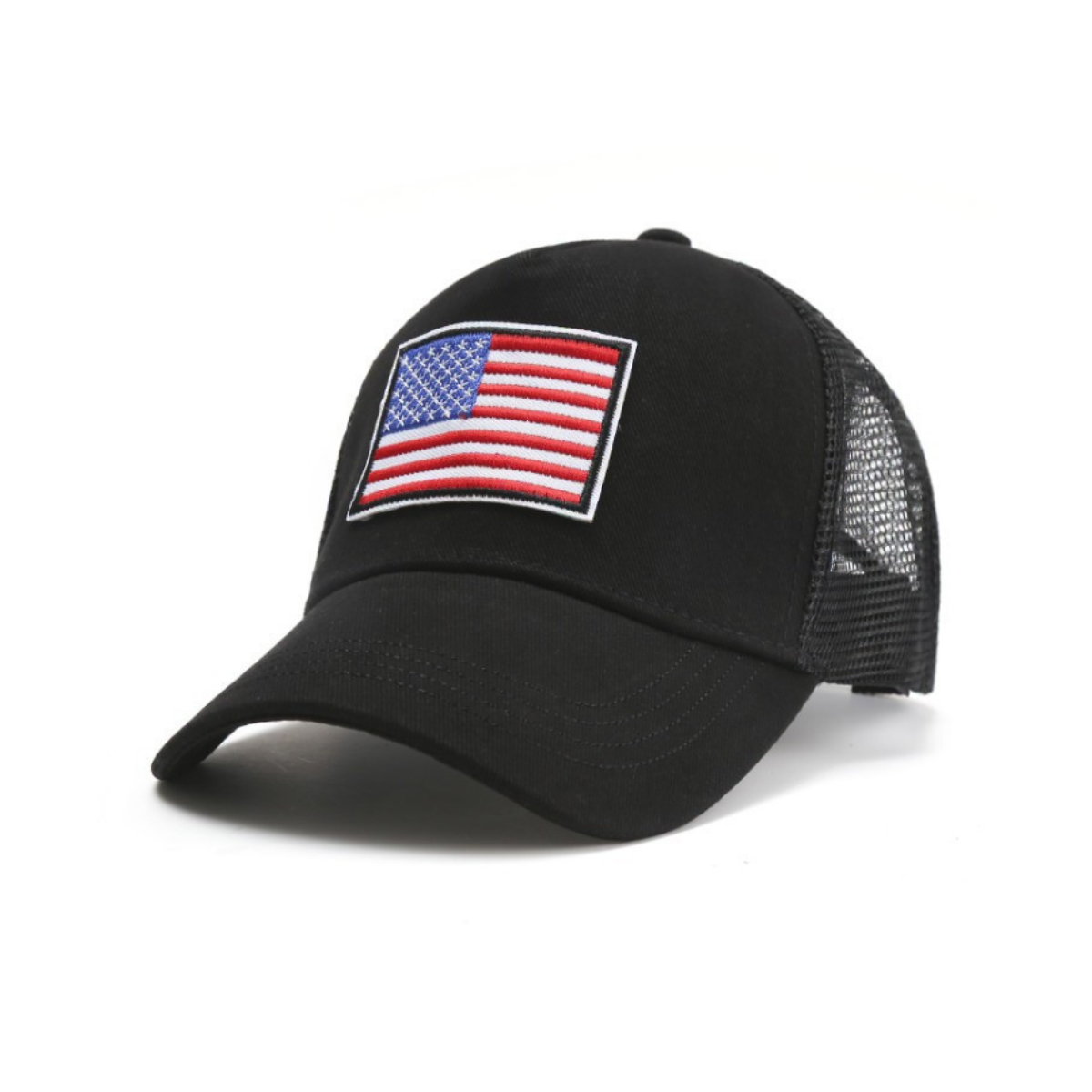 Gorra de malla transpirable con parche de bandera estadounidense y correa ajustable - EE. UU.