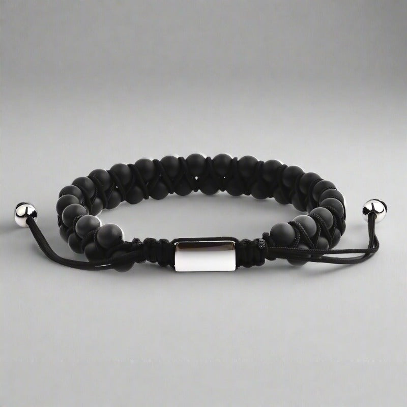 Pulsera ajustable con cuentas de piedra de ágata negra 