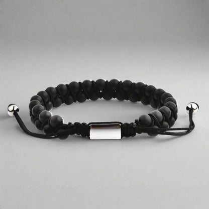 Black Agate Stone Beads Adjustable Bracelet