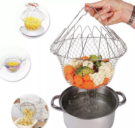 Multi-Use Cooking - Foldable Steel Wire Basket For Kitchen