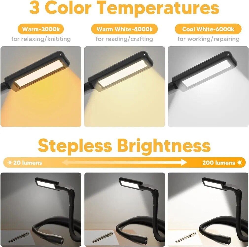 Multi-Use Flexible Neck Reading Light USB Rechargeable Adjustable Brightness