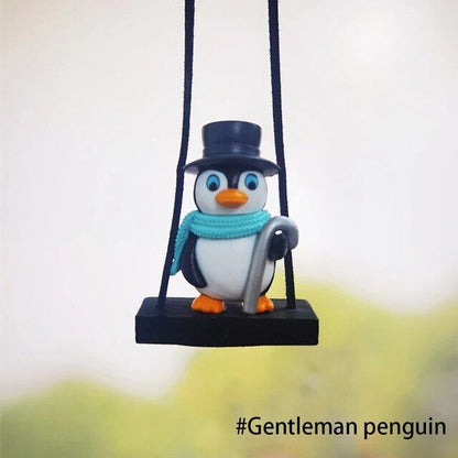 Swing Sled Penguin Car Pendant Gentleman Penguin Auto Rearview Mirror Decoration