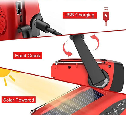 Upgraded Solar Powered Hand Crank Radio, USB Charger, SOS Flashlight