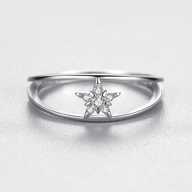 925 Sterling Silver Star Crystal Ring Double Design