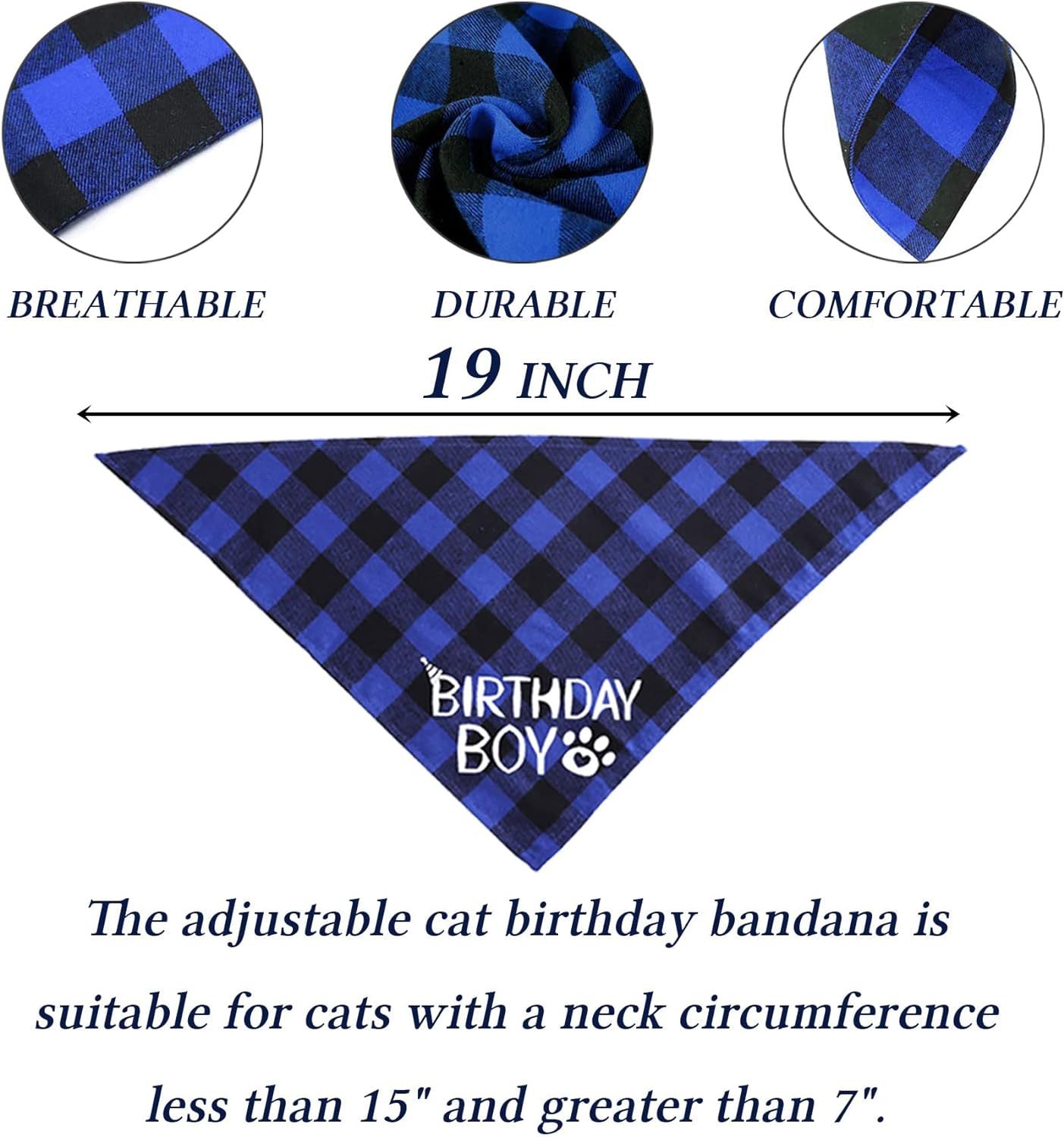 Pet Birthday Plaid Scarf Bandana, Glitter Hat & Bow Tie Set