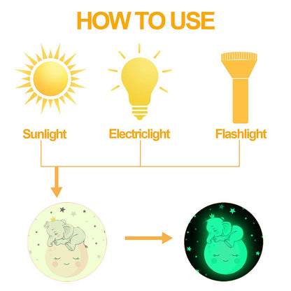 ملصقات حائط على شكل نجمة الفيل والقمر للأطفال من Glow &amp; Smile 