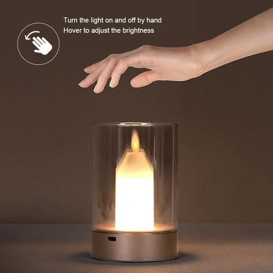 Luz de noche con forma de vela y brillo ajustable sin contacto - Recargable por USB